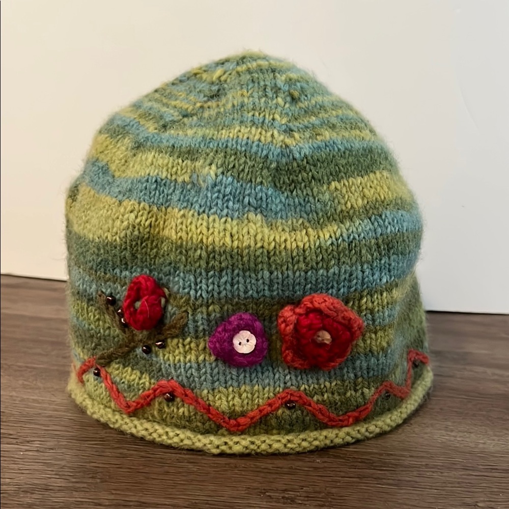 Newari Icelandic Design Fleece Lined Beanie - One Size - Green, Blue, & Red